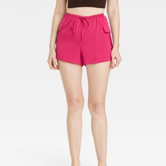 Women's Mid-Rise Cargo Satin Shorts - A New Day Pink nwt - Picture 1 of 5